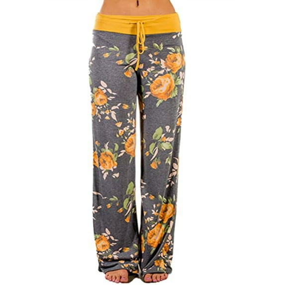 Women's Fashion Stretch Casual High Waist Pants Floral Print Yoga Sports Pants Loose Trousers Plus Size