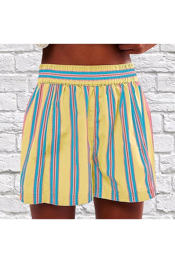 Women's Fashion Striped Casual Elastic Waist Pocket Shorts Womens Workout Shorts with Liner Short Sleeve Womens Shirts Womens Short Sleeve Tunic Tops Training Shorts Women Women's Short Heels