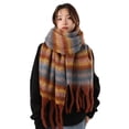 thumbnail image 1 of Women's Fashion Striped Solid Mohair Scarf Tassel Winter Warm Thick Scarves - rainbow bar, 1 of 5