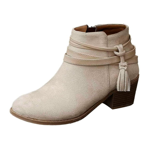 Xiaoxatg Women's Fashion Suede Side Zipper Ankle Boots with Bow - Casual Comfortable Winter Footwear for Daily Wear 9 White