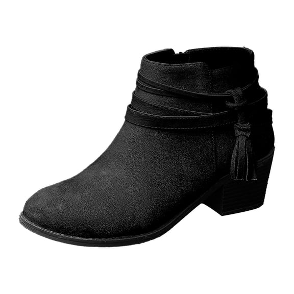 Xiaoxatg Women's Fashion Suede Side Zipper Ankle Boots with Bow - Casual Comfortable Winter Footwear for Daily Wear 9 Black