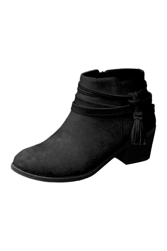 Women's Fashion Suede Side Zipper Ankle Boots with Bow - Casual Comfortable Winter Footwear for Daily Wear 8 Black