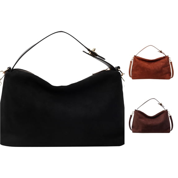 Women's Fashion Suede Zipper Shoulder Bag Temperament Solid Color Handbag