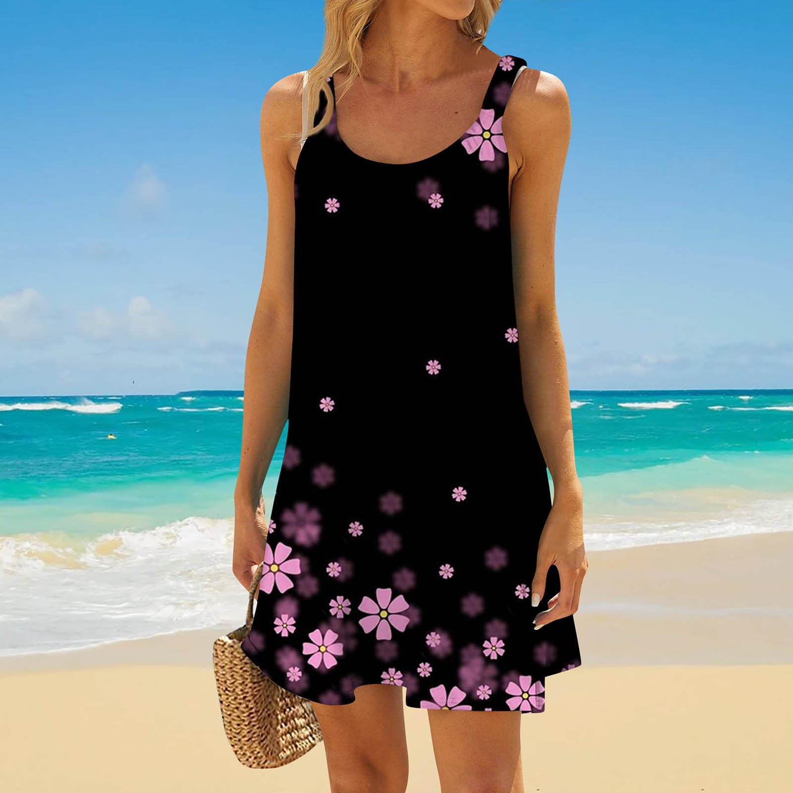 Women's Fashion Summer Beach Casual Print Sleeveless Cute Mini