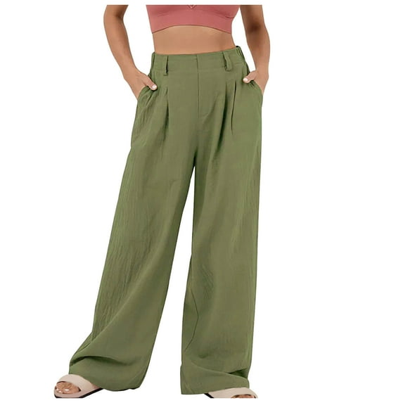 Women's Fashion Summer Clothes Elastic High Waist Solid Color Lightweight Long Pants Wide Leg Lounge Trousers Straight Wide Leg Vintage Wide Leg Lounge Trousers Flowy Swing Palazzo Army Green XXL