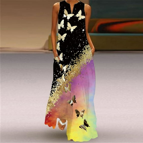 Women's Fashion Summer Long Long Dress Vintage Beach Casual Sleeveless V Neck Elegant Party Vestidos Flowers Print White Dresses
