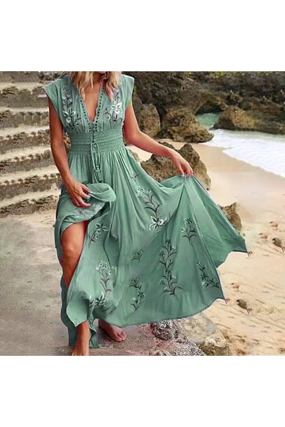 Women's Fashion Summer Maxi Dresses Printing V-neck Bohemian Ventilate Sexuality Float Dress Party Beach Sundress