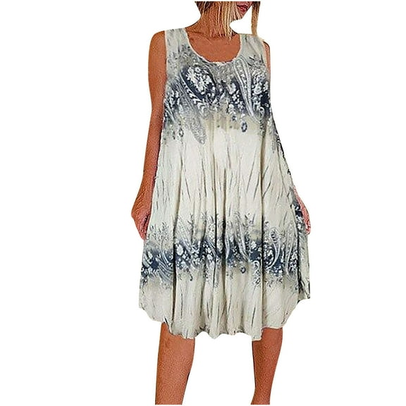 Women's Fashion Summer Round Neck Casual Sleeveless Ladies Printed Dress