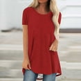 thumbnail image 1 of Women's Fashion Summer Round Neck Leisure Short Sleeve Solid Tops, 1 of 5