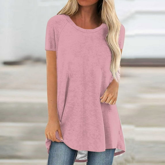 Women's Fashion Summer Round Neck Leisure Short Sleeve Solid Tops
