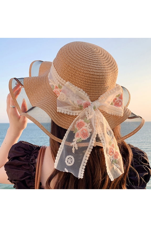 Women's Fashion Summer Straw Hat Travel Sun Hat Seaside Holiday Sun Hat White 1 Piece