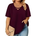 thumbnail image 1 of Women's Fashion Summer Tops Solid Color Casual Shirts Size Short Sleeve V-Neck Blouses Summer Blouses, 1 of 5