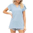 thumbnail image 1 of Women's Fashion Summer V Neck Leisure Short Sleeve Solid Tops Light Blue,XL, 1 of 6