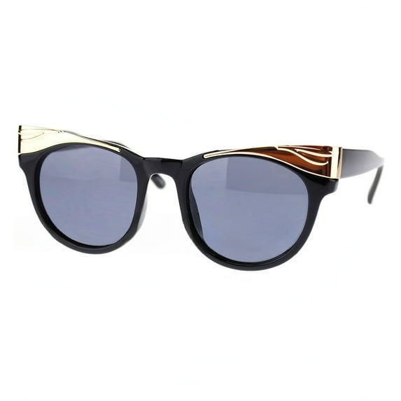 Women's Fashion Sunglasses Gold Metal Top Round Butterfly Cat Eye UV400 Black