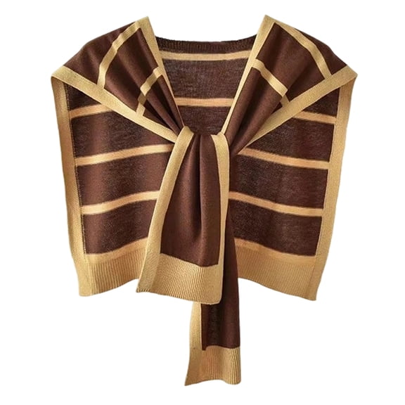 Women's Casual Knit Sweater Shawl Wrap Tied Detachable Fake Collar Triangle Knotted Shawls Travel Cape Shoulder Tops Coffee Free