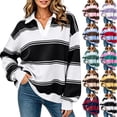 thumbnail image 1 of Women's Fashion Sweatshirts V Neck Color Blocked Striped Casual Loose Long Sleeve Drop Shoulder Tops Color Block Y2K Outfits Fashion Clothing, 1 of 10