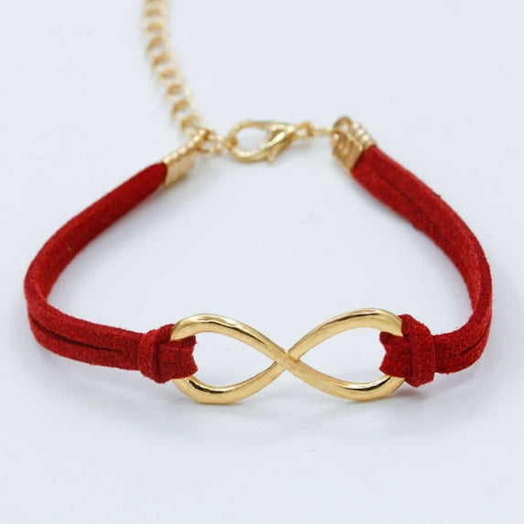 Women's Leather Cord Bracelet with Symbol 8 Charm Alloy Electroplated Letter Number Text Fashion Jewelry in Red Yellow