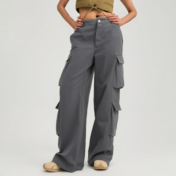 Women's Fashion Symmetrical Pocket Solid Color Loose Straight Low Rise Woven Track Pants 2025 Cargo Pants Dress Pants for Women Business Casual Petite Womens Pants Casual Trouser Yoga Pants with