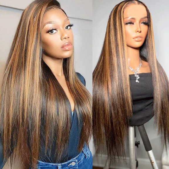 Women's Fashion Synthetic Headset Brown Medium Split Long Straight Hair Simulation Full Headset