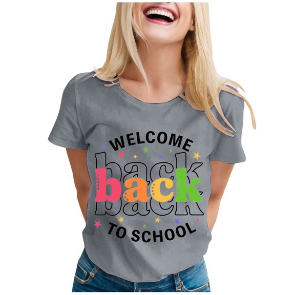 Women's Fashion T-Shirt Back To School Printed Short Sleeve Round Neck Casual Tee for Ladies Comfortable Stylish Top