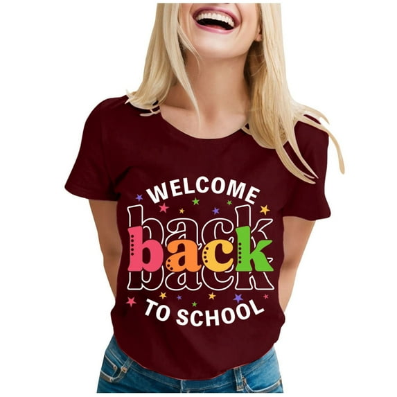 Women's Fashion T-Shirt Back To School Printed Short Sleeve Round Neck Casual Tee for Ladies Comfortable Stylish Top