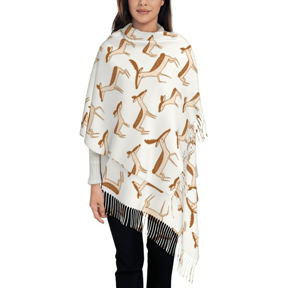 Women's Fashion Tassel Scarf, Cartoon Deer Pattern Long Shawl, Lightweight and Warm