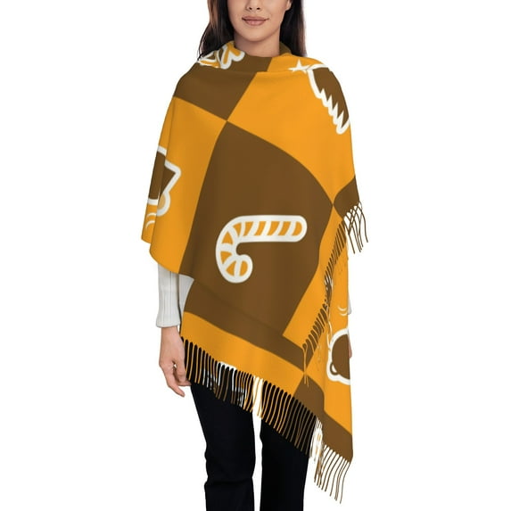 Women's Fashion Tassel Scarf, Christmas Elements Plaid Long Shawl, Lightweight and Warm
