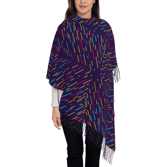 Women's Fashion Tassel Scarf, Colorful Lines Rain Long Shawl, Lightweight and Warm