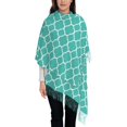 thumbnail image 1 of Women's Fashion Tassel Scarf, Green Quatrefoil Pattern Long Shawl, Lightweight and Warm, 1 of 9