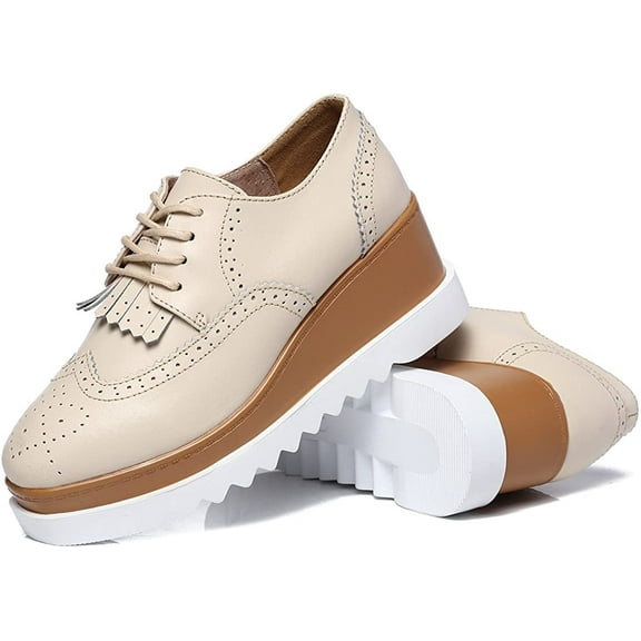 Women's Fashion Tassels Square-Toe Lace-up Platform Wedge Oxford Shoes