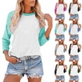 thumbnail image 1 of Women's Fashion Tees Casual Crewneck 3/4 Sleeve Loose T Shirt Blouse Top Relaxed Fit Breathable Cotton Summer | CSEONE,Army Green L, 1 of 8