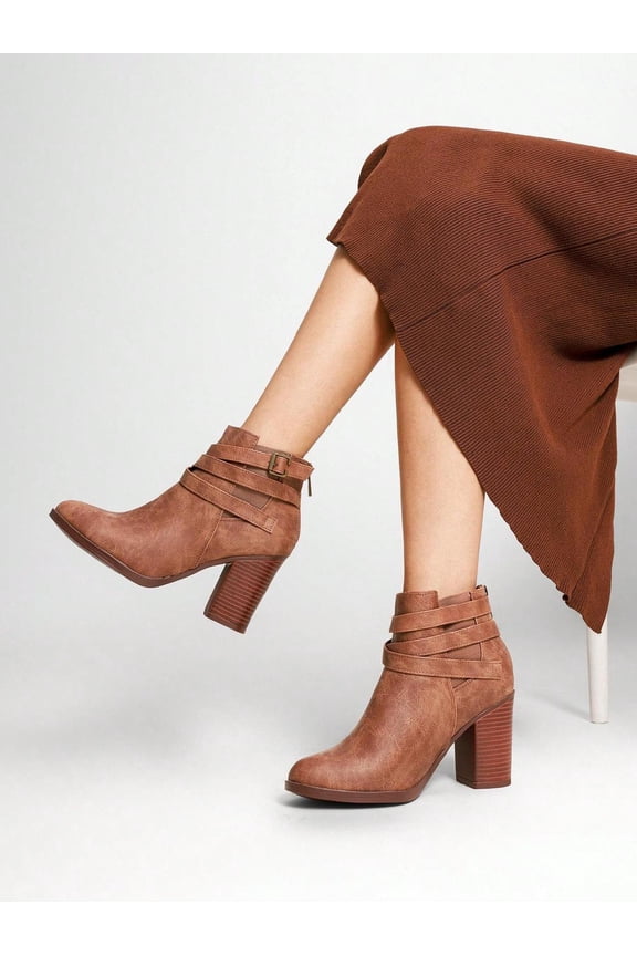 Women's Fashion Textured Pattern Classic Chunky High Heel Ankle Boots Close Toe Fall Booties