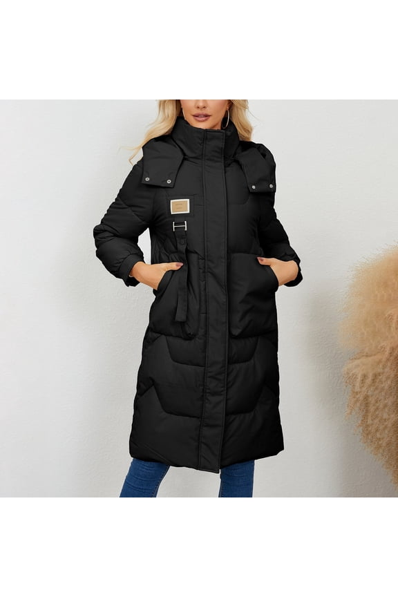 Women's Fashion Thick Long Sleeved Warm Hat Padded Coat Coat N Apparel Winter Canvas Jacket Womens Jacket Fashion Large Jacket Maternity Hoodies Women Lay D down Mid Zipper down Jacket Large Chalk