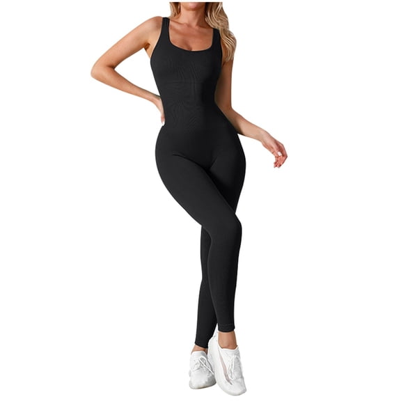 Women's Fashion Threaded Seamless Fitness Yoga Jumpsuit - Soft Stretchy Material, Top Bust/Pants Waist Sizing, S-XXL - Late Spring/Summer/Early Fall