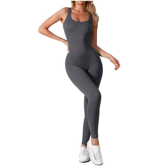 Women's Fashion Threaded Seamless Fitness Yoga Jumpsuit - Soft Stretchy Material, Top Bust/Pants Waist Sizing, S-XXL - Late Spring/Summer/Early Fall