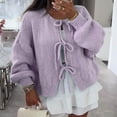 thumbnail image 1 of Women's Fashion Three Quarter Sleeve Tie Front Cardigan Sweater Lightweight Round Neck Loose Bow Knitted Sweater Top Knit Cardigan with Pockets Leopard Print Cardigan for Women Sweater Coats Warm, 1 of 4