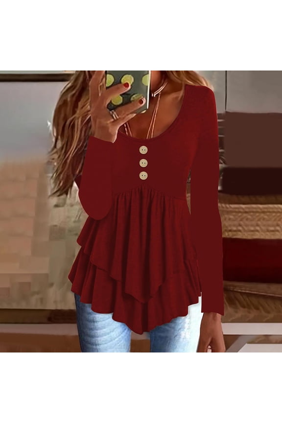 Women's Fashion Top Button Casual Solid Color Printed Long Sleeve Workout Shirts Large T Shirts Tops for Women Dry Wick Tee Women Athletic Shirts Women Summer Spandex Long Sleeve Shirt Juniors Short