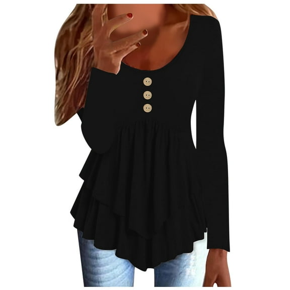 Women's Fashion Top Button Casual Solid Color Printed Long Sleeve