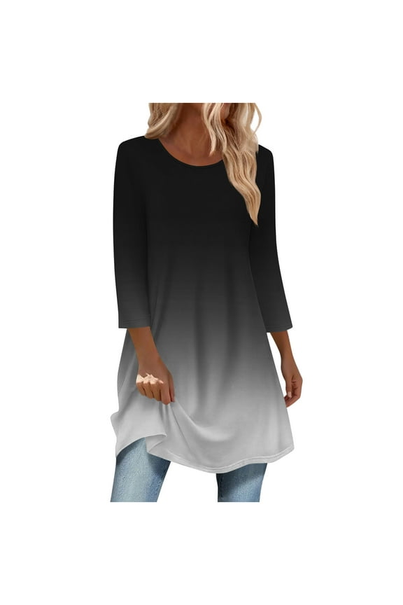Women's Fashion Top with Flattering 3/4 Length Sleeves and a Curved Hem for a Modern and Stylish Silhouette