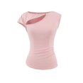 thumbnail image 1 of Women's Fashion Tops Cap Sleeve Hollow out Solid Color Cotton Tee Slim Fitted Tunic Tops Soft Comfy Clothes (S, Pink), 1 of 6
