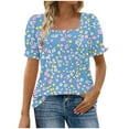 thumbnail image 1 of Women's Fashion Tops Square Neck Puff Short Sleeve Printed Shirts Casual Loose Fit Blouses Soft Comfy Clothes (XL, Blue 1), 1 of 6