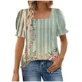 thumbnail image 1 of Women's Fashion Tops Square Neck Puff Short Sleeve Printed Shirts Casual Loose Fit Blouses Soft Comfy Clothes (XL, Green), 1 of 6