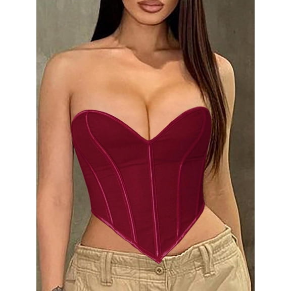 Women's Fashion Tops - Strapless, Lace-Up Backless, Hanky Hem, Colorblock Crop Club Music Festival Ready