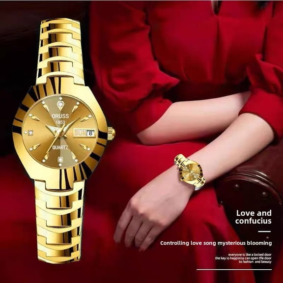 Women's Fashion Trend Waterproof Luminous Simple Steel Band Dual Calendar Quartz Watch