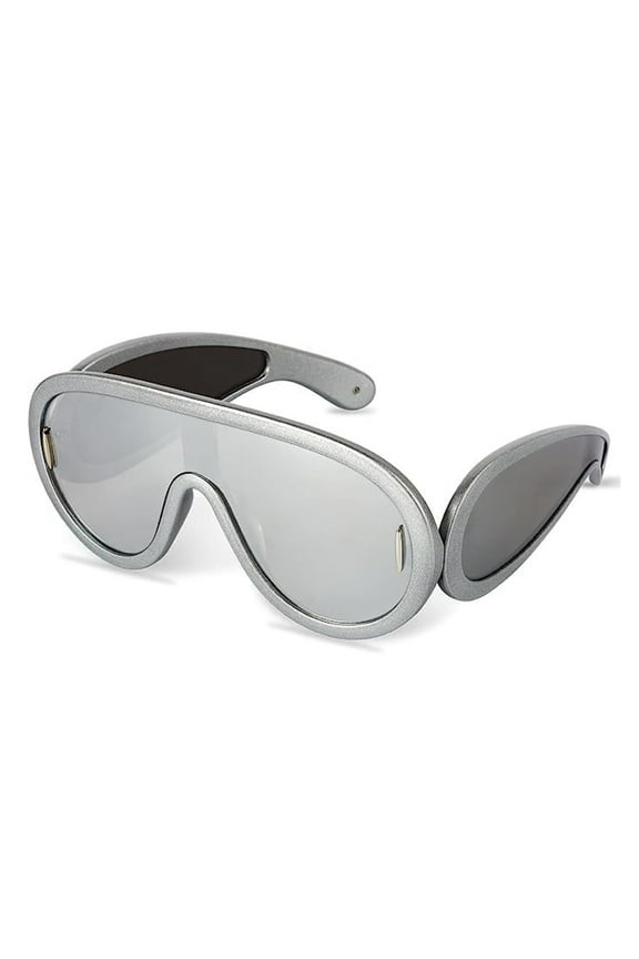 Women's Fashion Trendy Oversized Gray Round Big Siamese Lenses Wave Mask Shades Smooth Frame Sunglasses