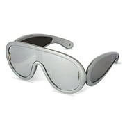 Womens Fashion Trendy Oversized Gray Round Big Siamese Lenses Wave Mask Shades Smooth Frame Sunglasses