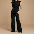 thumbnail image 1 of Women's Fashion Trousers Suit Casual Short Sleeve Long Pants Set For Vacation And Daily Outfits Pearl Suit Formal Romper Formal Top And Pants Womens Suit Wide Leg Petite Pant Suits for Women after, 1 of 5