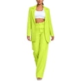 thumbnail image 1 of Women's Fashion Two Piece Suit Set, Lapel Long Sleeve Blazer and High Waist Casual Long Pants Outfit, Loose Solid Matching Tracksuit for office Daily Wear Green, 1 of 5