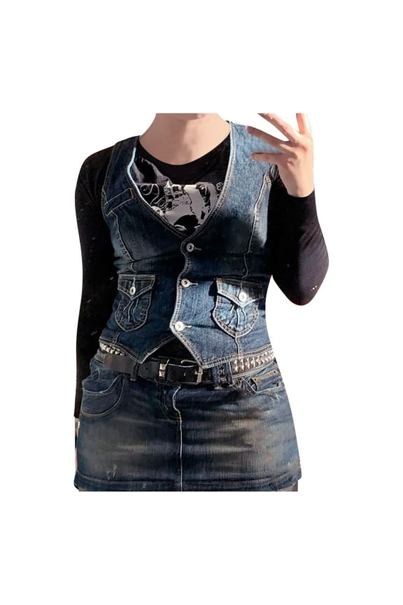 Women's Fashion V Neck Button Vest Jacket - Denim Tank Top, Sleeveless, Polyester, Casual/Party, M-XXL, Autumn