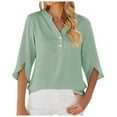 thumbnail image 1 of Women's Fashion V Neck Casual Chiffon T-Shirt Soft Comfortable Button Down Blouse Stylish Mid Sleeve Top, 1 of 2